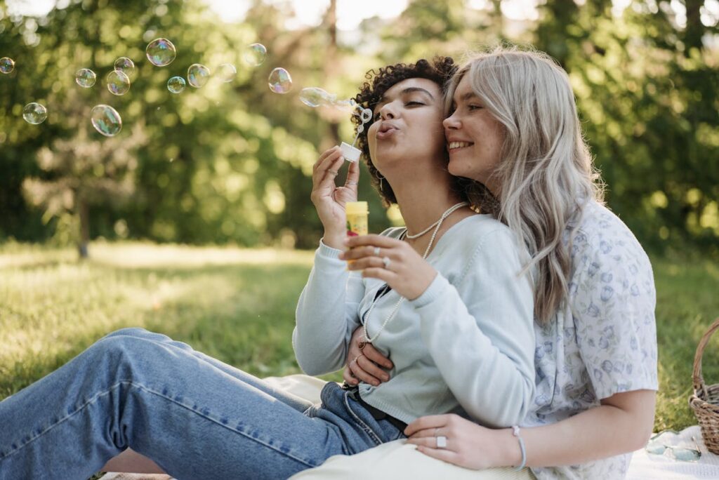 women in botanical park