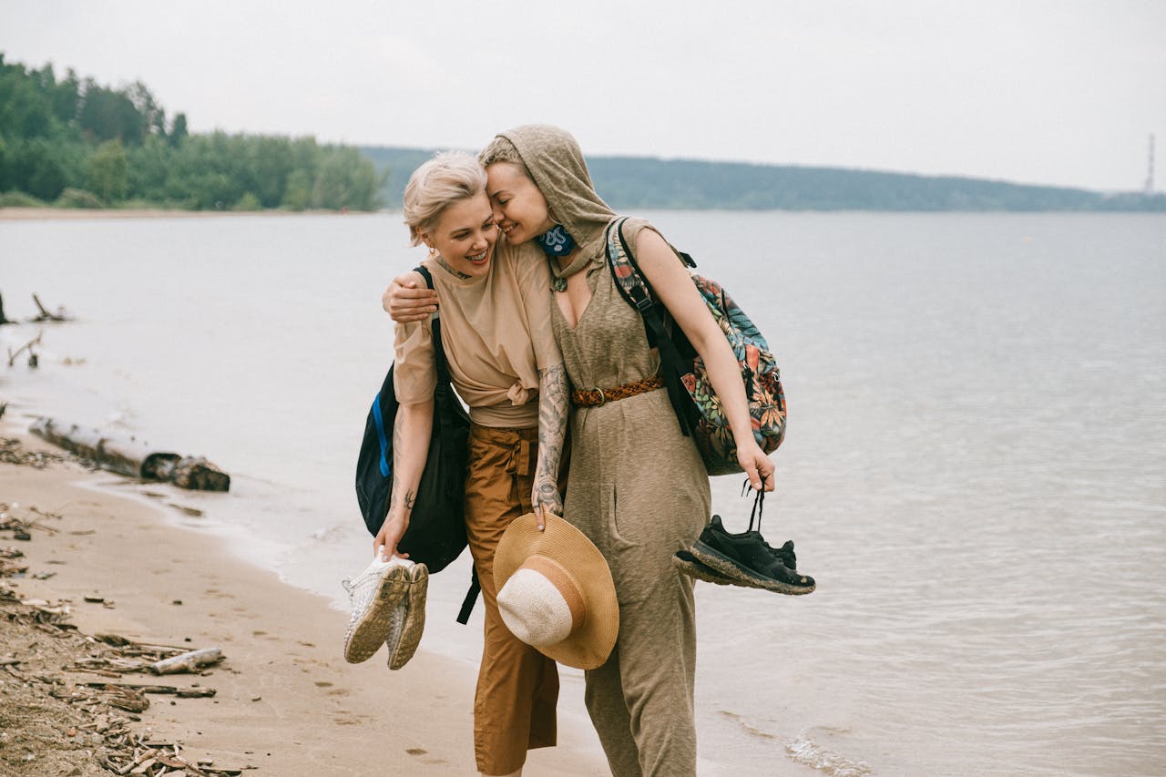 Couple laughing on beach