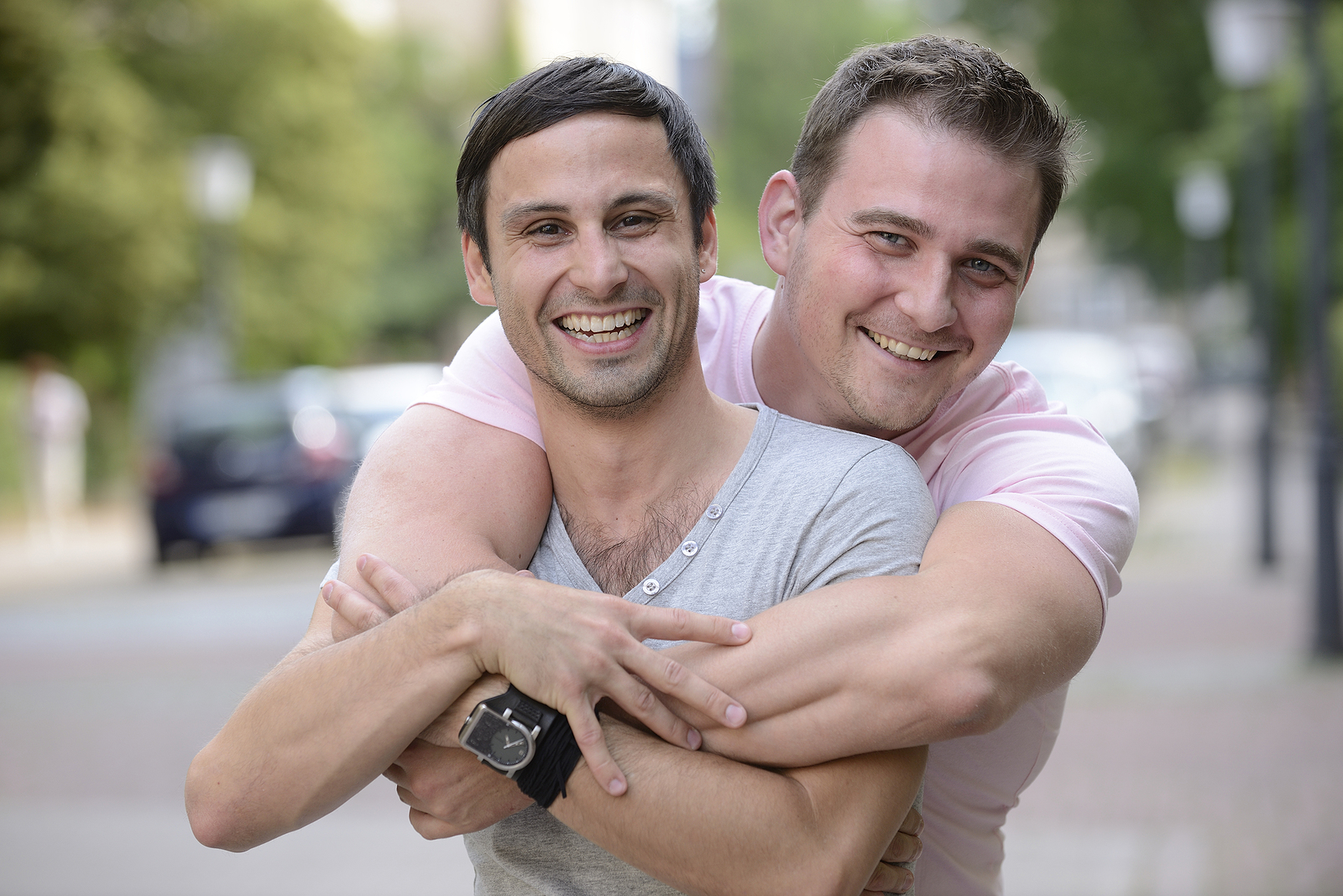 Portrait of a happy gay couple outdoors